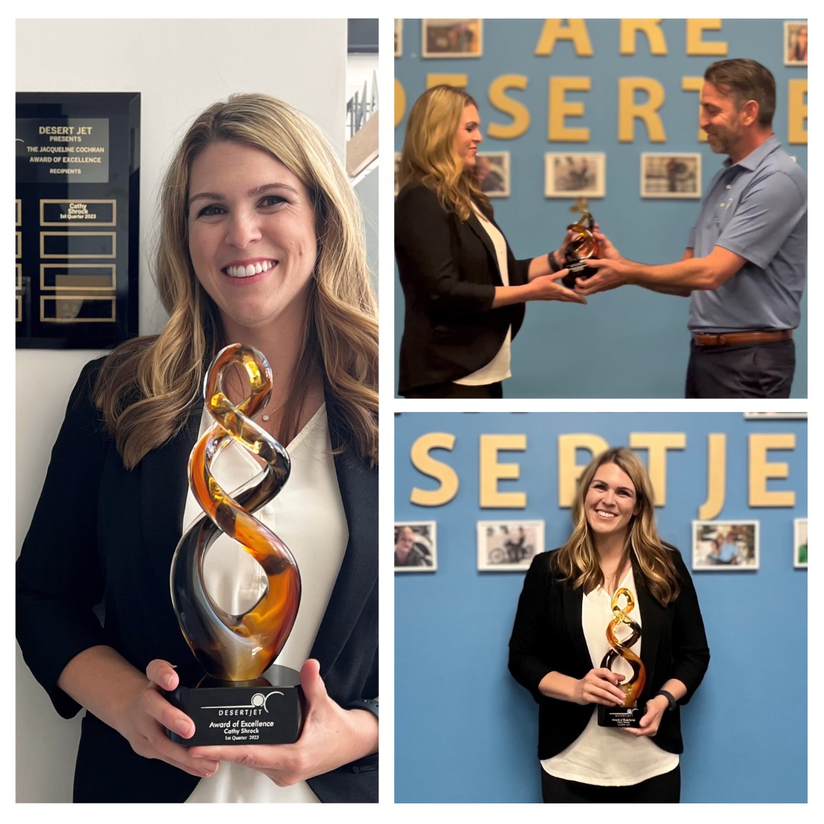 palmspringsjet's tweet photo. Congratulations to our latest Jacqueline Cochran Award of Excellence recipient, #DesertJet Charter Sales Manager, Cathy Shrock. She was nominated by her peers for displaying exemplary traits in performance, service to others, and commitment to safety. #nbaa #culturematters #bizav https://t.co/robRjAUKI6