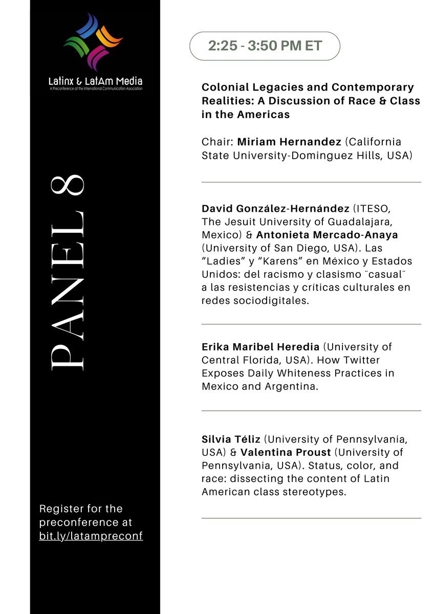 NucleoMEPOP's tweet photo. Panel 8: Colonial Legacies and Contemporary Realities: A Discussion of Race &amp; Class in the Americas, a las 14:25 con @dgonzalezhdz, @antonietamercan, @hartlemh, @SilviaTeliz, @valeproust, @Mariela61316489, @wagnercelest, 
@Laura3351. Preside @miriamhdz
@icahdq
#ICA23 https://t.co/e0cI9Ib3JA