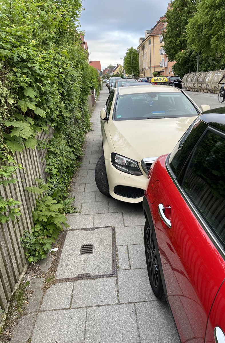 radlclown's tweet photo. Hallo @PolizeiMuenchen, bei dem Anwohner ist eine Gefährderansprache fällig - ohne zeitnahem Grünschnitt ist der Parkplatz in Gefahr. #runtervomgehweg https://t.co/rTwLoj0K9v