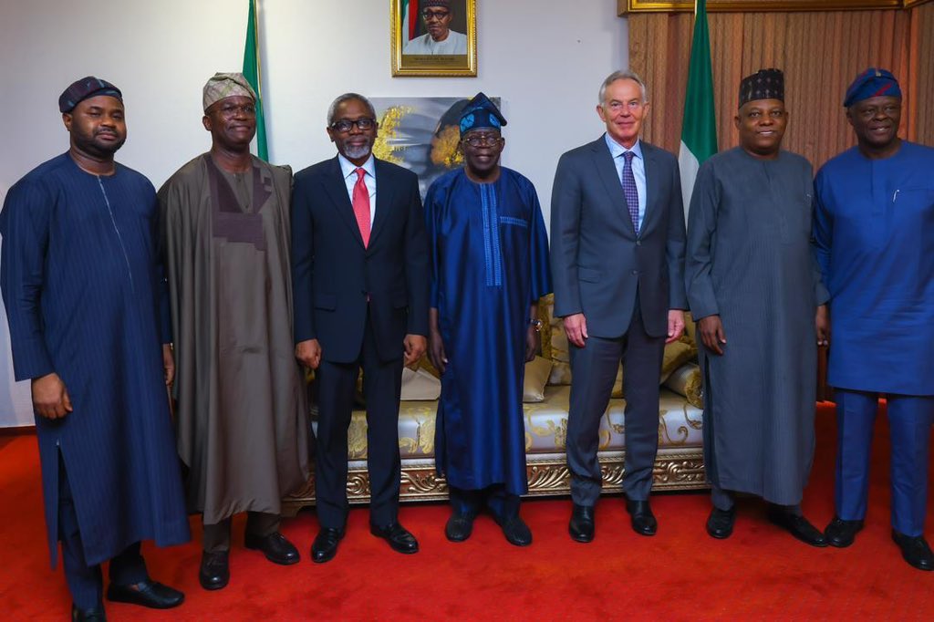 In Photos: President-Elect with the Former British Prime Minister, Tony Blair, the Speaker Femi Gbajabiamila and Vice President-elect @KashimSM Shettima after a meeting at the Defence House..