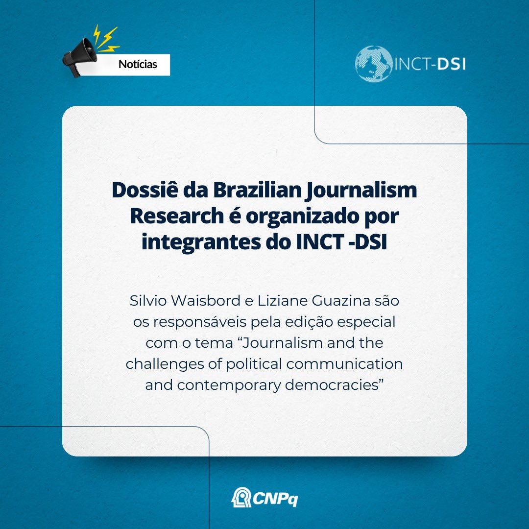 inct_dsi's tweet image. A Brazilian Journalism Research (@BJRJournal) recebe, até 31 de março de 2024, artigos para compor o dossiê “Journalism and the challenges of political communication and contemporary democracies”.