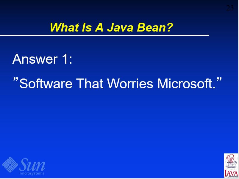 speakjava's tweet photo. As it's the 28th birthday of #Java, here are a few of the slides from my first ever Java presentation. Delivered on 3rd October 1996.
Not so sure about the last one... https://t.co/qOrCF6onPt