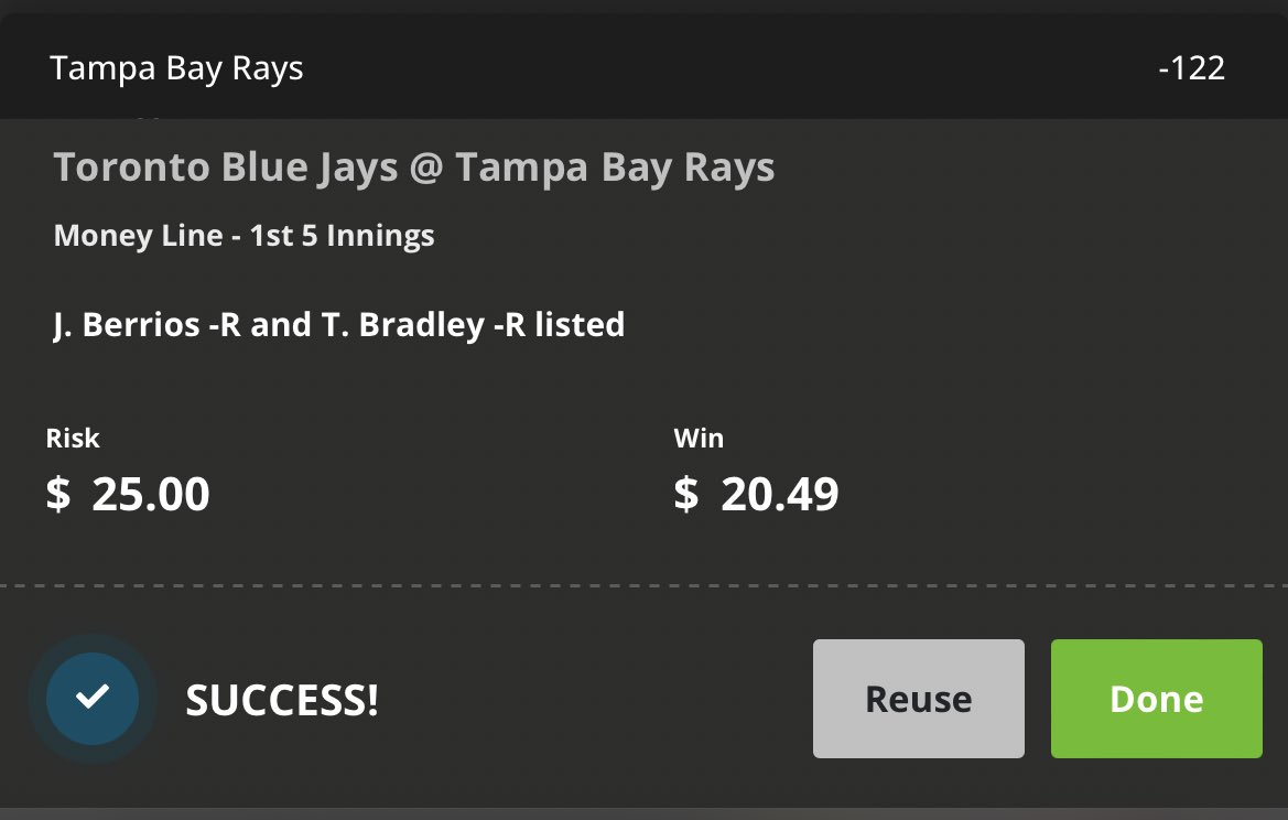 nojuicecaps's tweet photo. 5/23 MLB ⚾️

White Sox F5 ML (+100)
Rays F5 ML (-122)

Will have more MLB &amp; NBA play later. GL. 

#GamblingTwitter https://t.co/StuEpkmcch