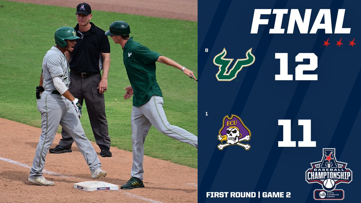 American_Conf's tweet photo. THIS LEAGUE

WHAT A GAME!! SOUTH FLORIDA BEATS THE NO. 1 SEED EAST CAROLINA

#AmericanBSB x @USFBaseball https://t.co/wLJ9ubwZjE