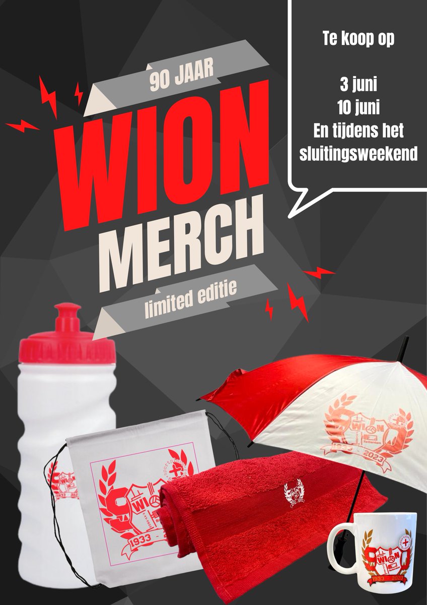 WION bestaat 90 jaar. De komende maanden zijn er leuke jubileum producten te koop. Deze collectors items moet je natuurlijk hebben. Kijk op de flyer wanneer de items verkocht worden in de kantine van WION. Wees er snel bij, want op = op.
wion.nl/wion-merchandi…