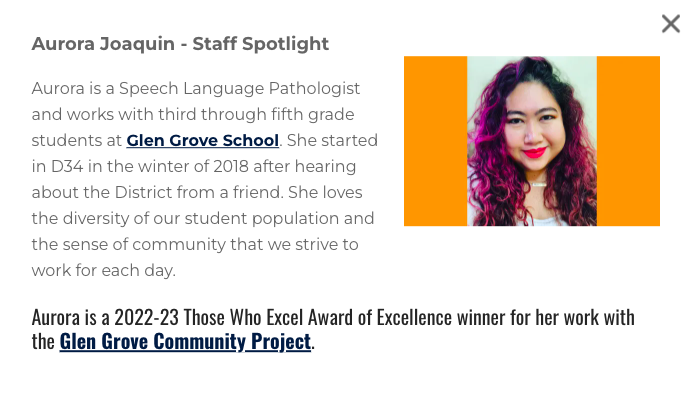 cateked's tweet photo. A1: Our #ExploreD34 staff recruiting campaign highlights the diversity of our staff and students. Don't miss Aurora's staff spotlight when you visit https://t.co/J0oU0qv7Vw (Shout out to @mneuman12 for creating these spotlights!) #k12prchat https://t.co/sGRSXYzyNc