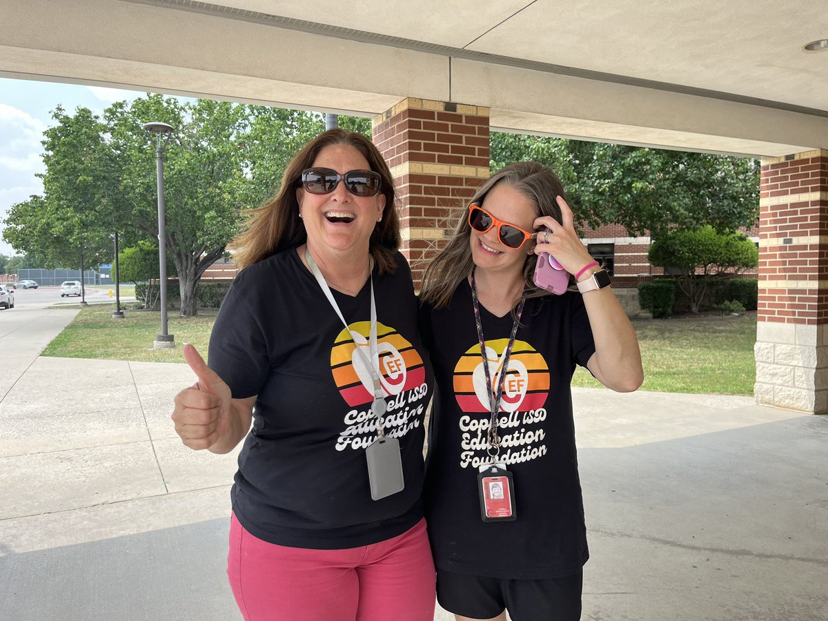 I have been supporting <a href="/coppellisdef/">Coppell ISD Education Foundation</a> by buying their Tshirts and tweeting out my thanks for all they do. This is my final tweet as a @Coppellisd teacher @DCEtrailblazers for them in my shirt. Love that it’s with my teammate of 9 year <a href="/MrsDayDCE/">Lamar Day</a> #retirement27years ❤️