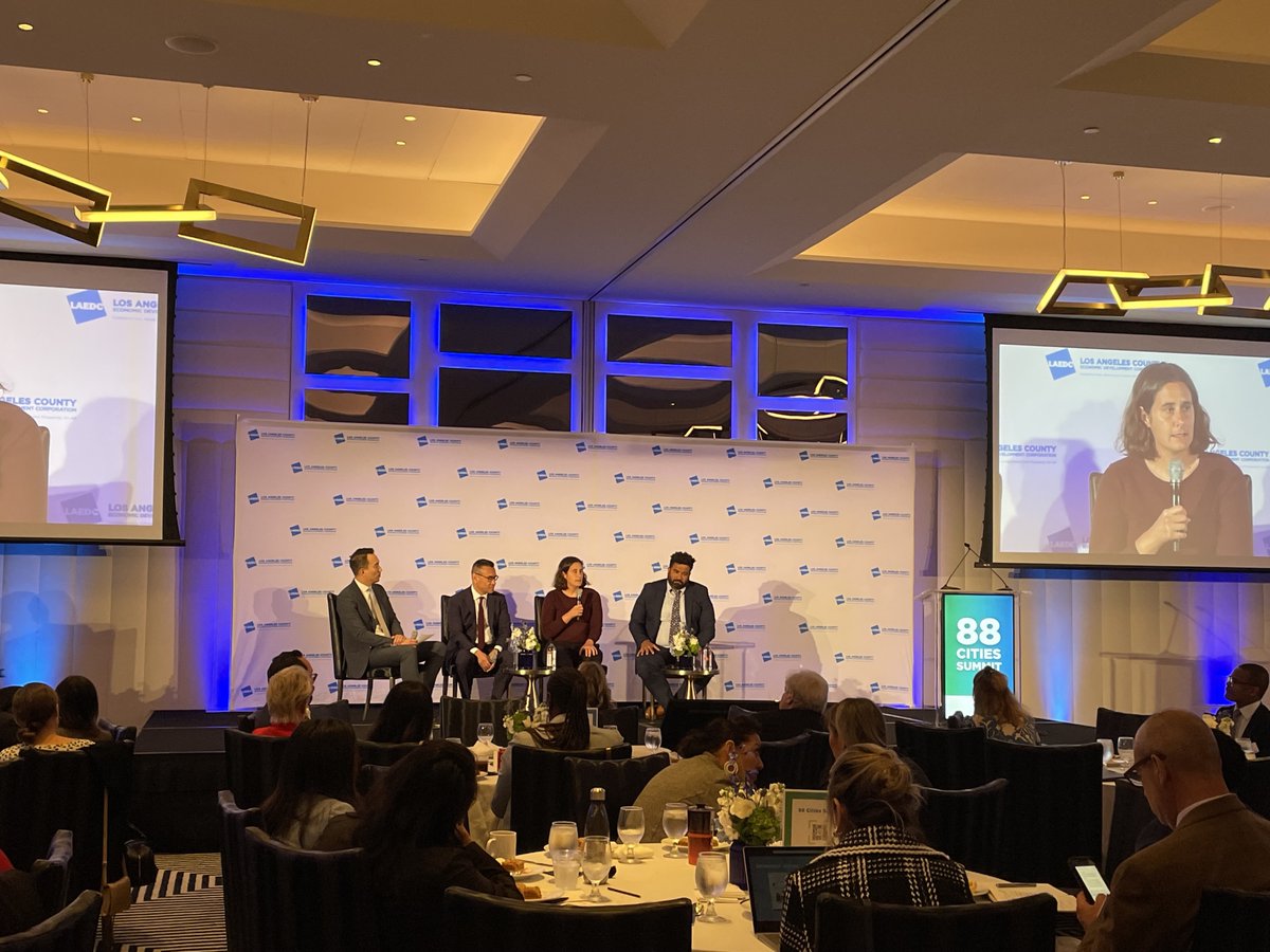 SCE_PublicAff's tweet photo. Enjoying the @LAEDC’s annual 88 Cities Summit in L.A., where local government leaders are sharing solutions to key economic challenges in our communities. The focus is on fostering human-centered cities countywide. @SCE is a sponsor and in the Cleantech Infrastructure session. https://t.co/911xG2VfXD