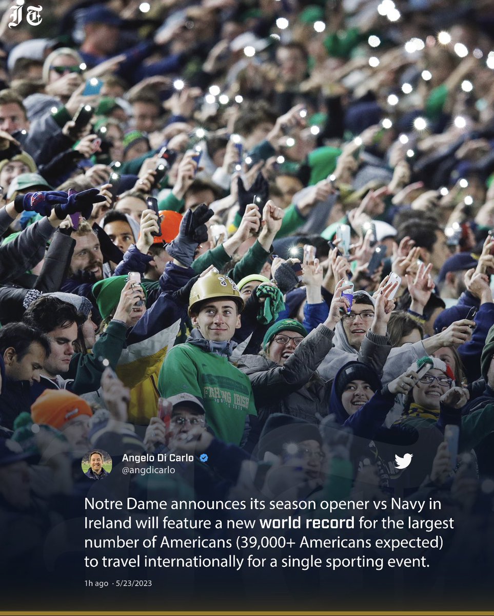 𝐍𝐄𝐖𝐒: It is expected over 39,000 Americans will travel to Ireland for the Navy vs. Notre Dame game. It is expected to be a 𝐰𝐨𝐫𝐥𝐝 𝐫𝐞𝐜𝐨𝐫𝐝 for the most Americans traveling internationally for a single event.