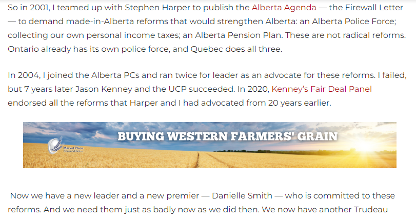 markusoff's tweet photo. On one hand, Danielle Smith downplays her interest in yanking Alberta out of CPP/RCMP, federal tax collection.
On other hand, firewall letter author/ex-minister Ted Morton loves Smith because she's "committed to these reforms."
https://t.co/I5nCWgaoin https://t.co/hM17auzpTe