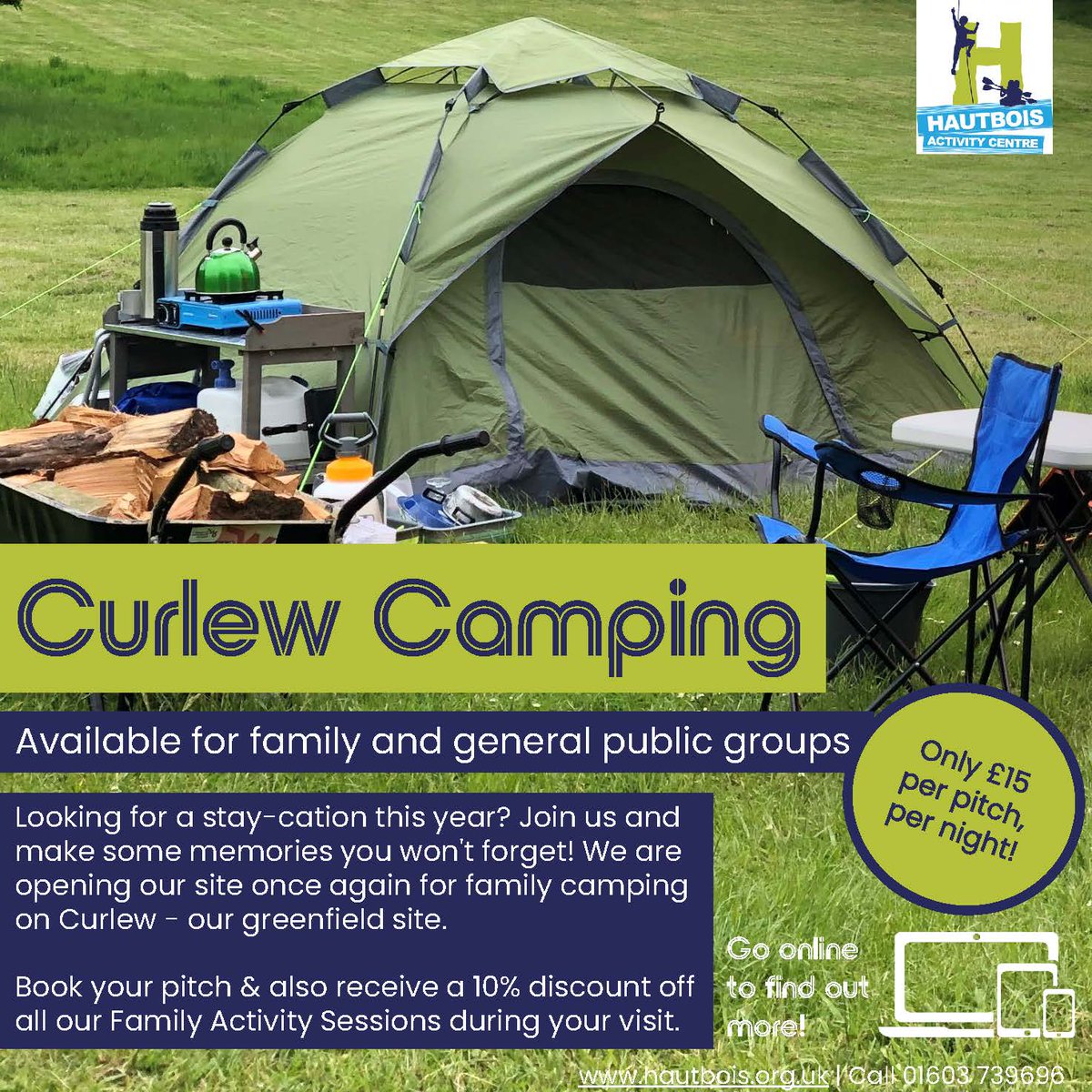 Looking for a staycation this year? Join us and make some memories you won't forget! We are opening up our site once again for family camping on our greenfield site – Curlew. Only £15 per pitch, per night!

Please visit our website to find out more info! bit.ly/3BWda9v