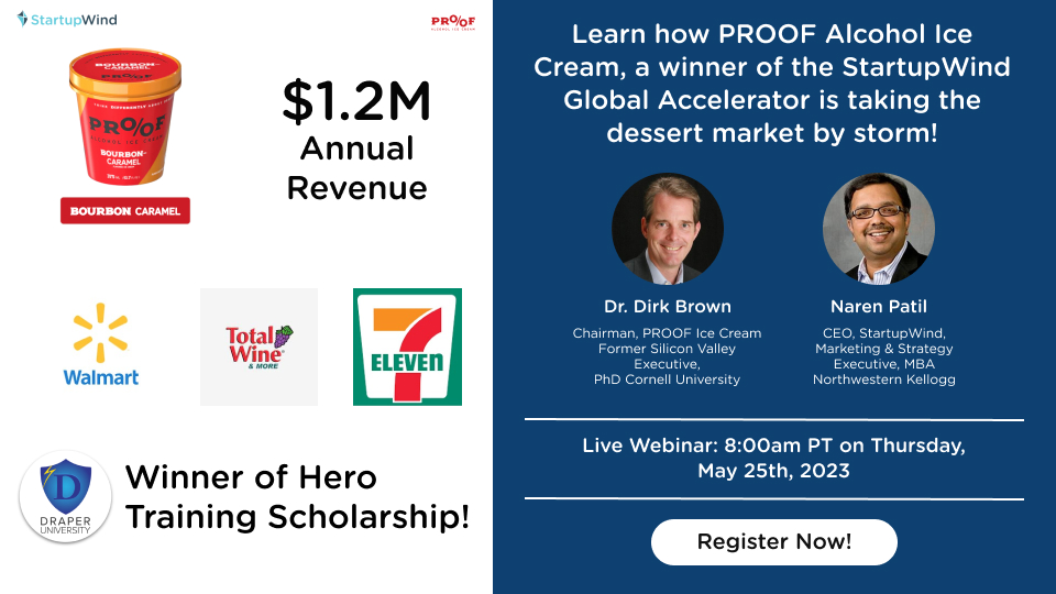 StartupWind's tweet photo. Learn how PROOF Alcohol Ice Cream, a winner of the StartupWind Global Accelerator is taking the dessert market by storm!

Live Webinar: 8:00am PT on Thursday, May 25th, 2023

Register NOW - https://t.co/A5A86g7K7u https://t.co/VtO0ZVJ6Qj