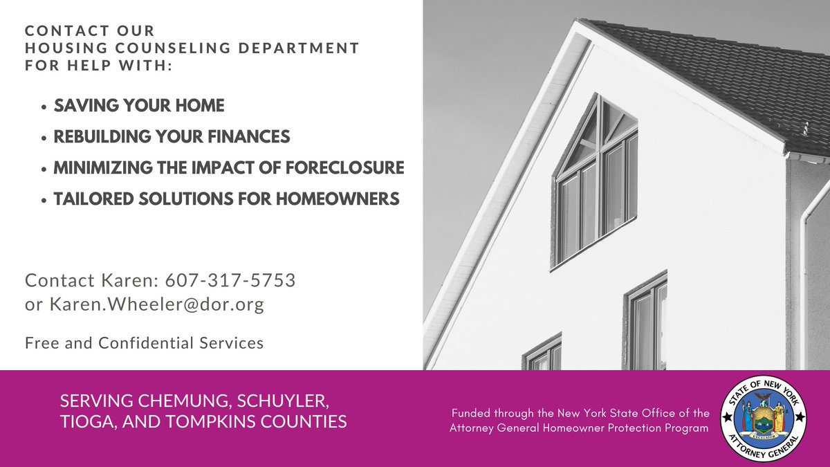 Our HUD Certified Housing Counselors are ready to help you save your home, rebuild your finances or prevent foreclosure! Give them a call today! 607-734-9784 or visit cs-cc.org for more information. 
#MortgageForeclosurePrevention #HousingCounseling #SaveYourHome