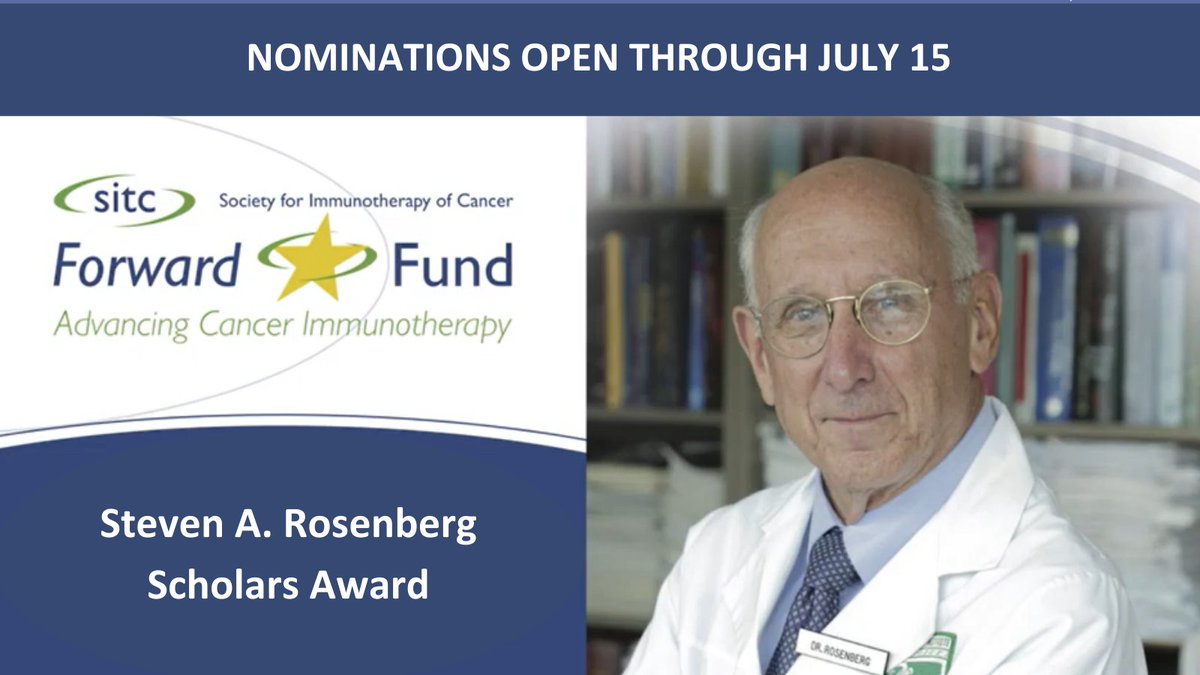 There’s still time to nominate for SITC’s Steven A. Rosenberg Scholars Award. Recipient will be awarded $150,000 in research funding and recognized during an Award Ceremony at #SITC23 LEARN MORE: sitcancer.org/Rosenberg-scho… #SITCForwardFund