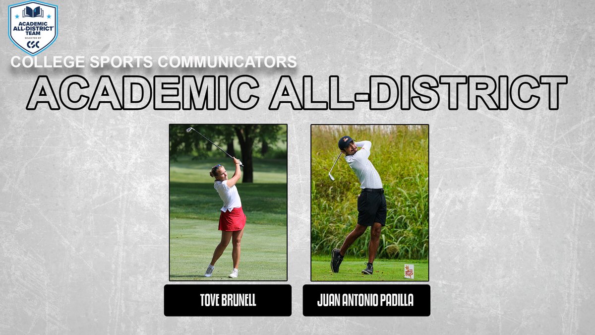 .@umslwomensgolf's Tove Brunell and @UMSLTRITONGOLF's Juan Antonio Padilla were named to the College Sports Communicators Academic All-District At-Large team on Tuesday. Both are now eligible for #AcadAllAmerica honors bit.ly/3MytZfR #GLVCmgolf #GLVCwgolf #tritesup