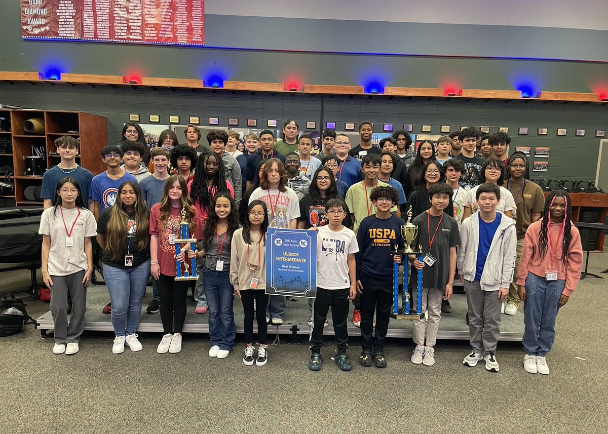 UlrichBand's tweet photo. Our beginner classes performed fantastically at the Klein ISD Music Festival, and were awarded runner up in the competition! Congratulations!! 🎊🎵🥳🎼🎉🎈 https://t.co/0H6DEy2BnA