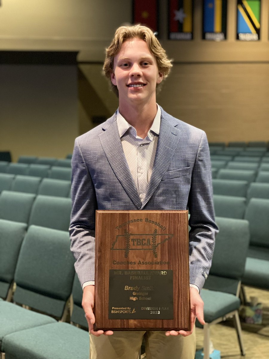 Proud of <a href="/Brady_Smith14/">Brady Smith</a> for being named a Mr. Baseball finalist for the 2nd year in a row. Breaking multiple school records in his 3 years. He has been a fantastic representative of Grainger High School in everything he has done and we are excited to see what his future holds!