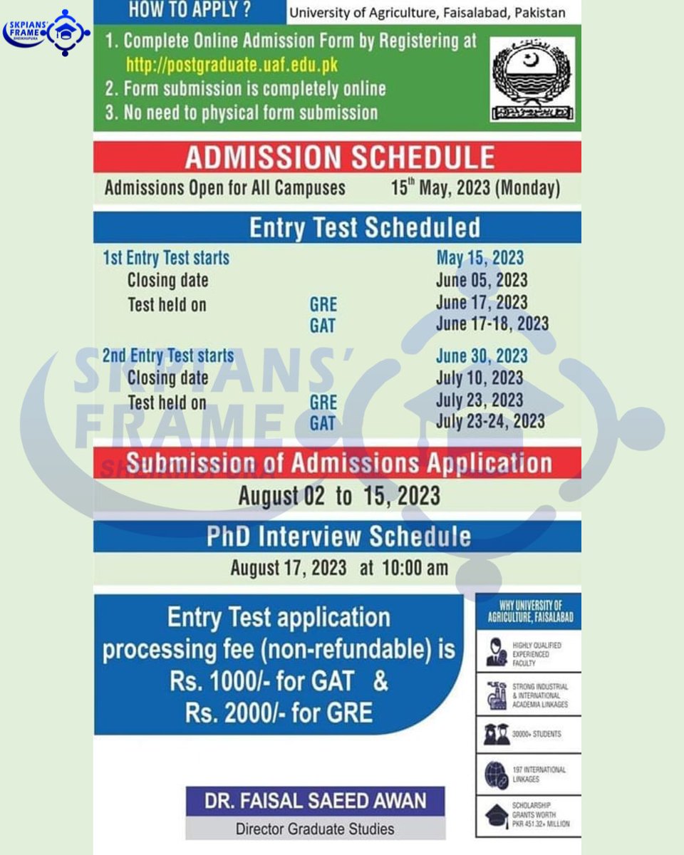 SkpiansFrame's tweet photo. University of Agriculture, Faisalabad
π·Update About Undergraduate Admissions For Winter Semester 2023
π· Link : https://t.co/EstH6tqjQn
#Skpiansframe
#UAFadmission2023
#admission2023
#uafadmission
#letsbuildyouth
#sheikhupura https://t.co/93fZ8T15w1