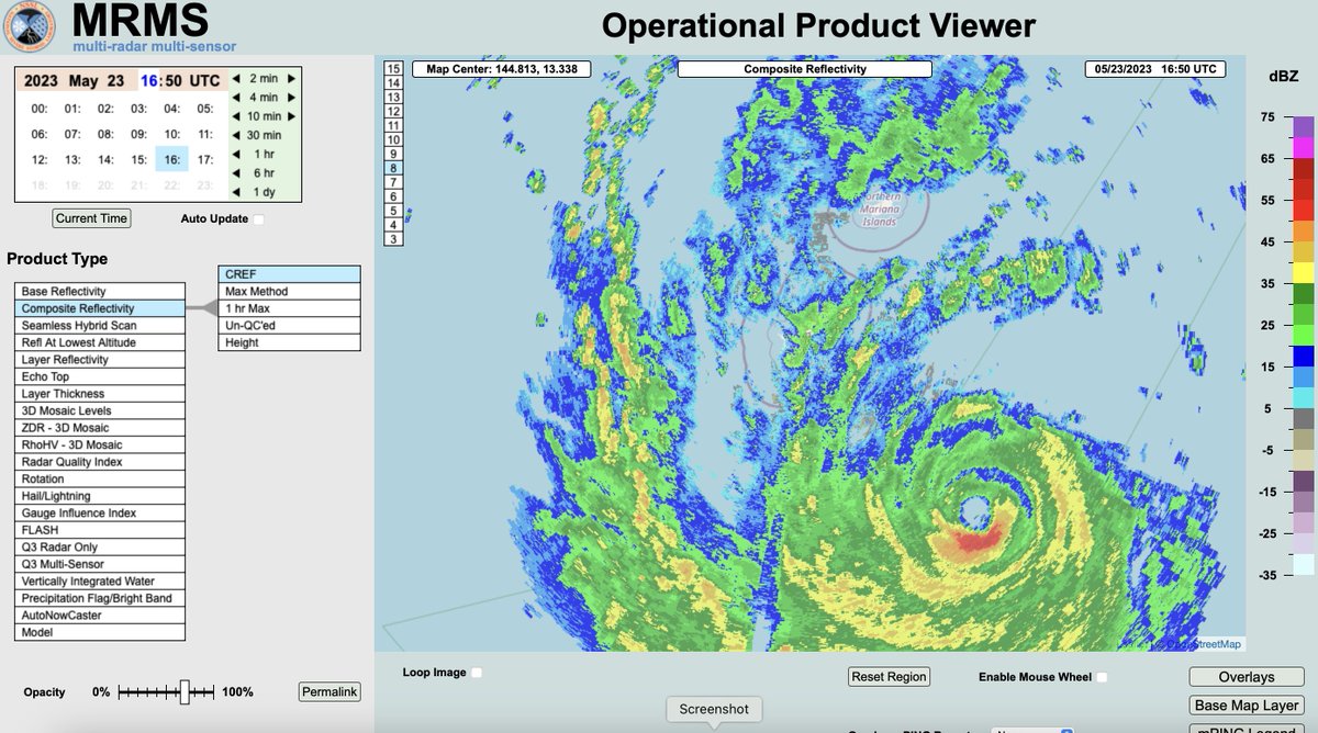 DYK that most MRMS and FLASH products are available over Guam? You can monitor Typhoon Mawar with radar at mrms.nssl.noaa.gov/qvs/product_vi…. You’ll need to navigate really far west and you’ll see the domain.
