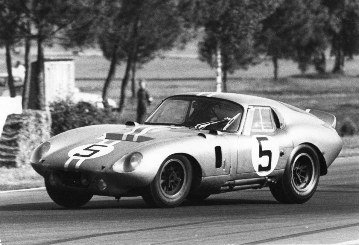 1964 Le Mans with Cobra Daytona Coupe CSX2299 driven by Bob Bondurant and Dan Gurney. The two took 4th overall and 1st in GT. 

Photo by Dave Friedman.