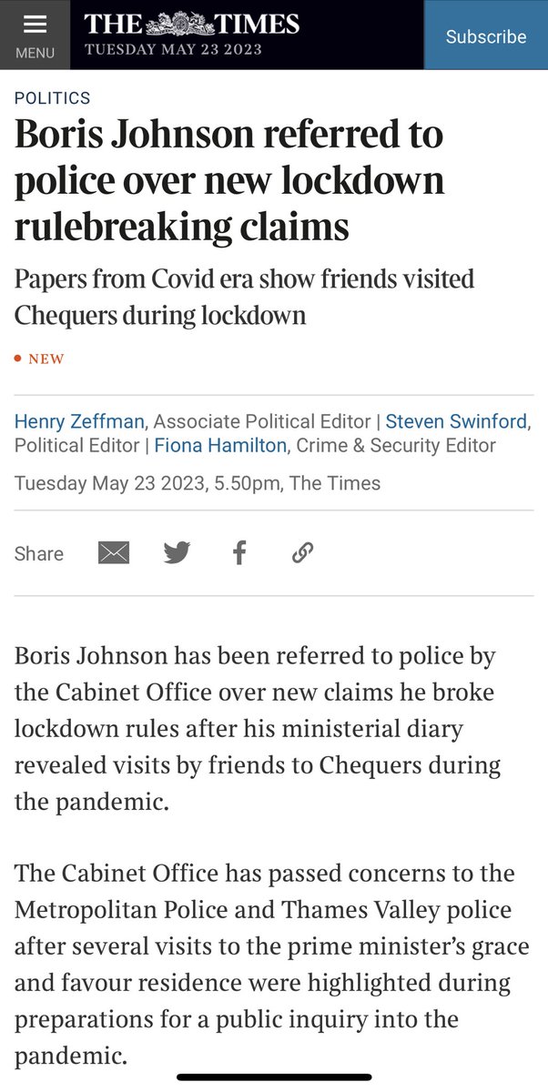 Peston's tweet image. There appears to be a big price for Boris Johnson from asking for his substantial privileges-committee legal costs to be paid by taxpayer⁩. Cabinet office refers him to police after seeing his private diaries. Says @thetimes