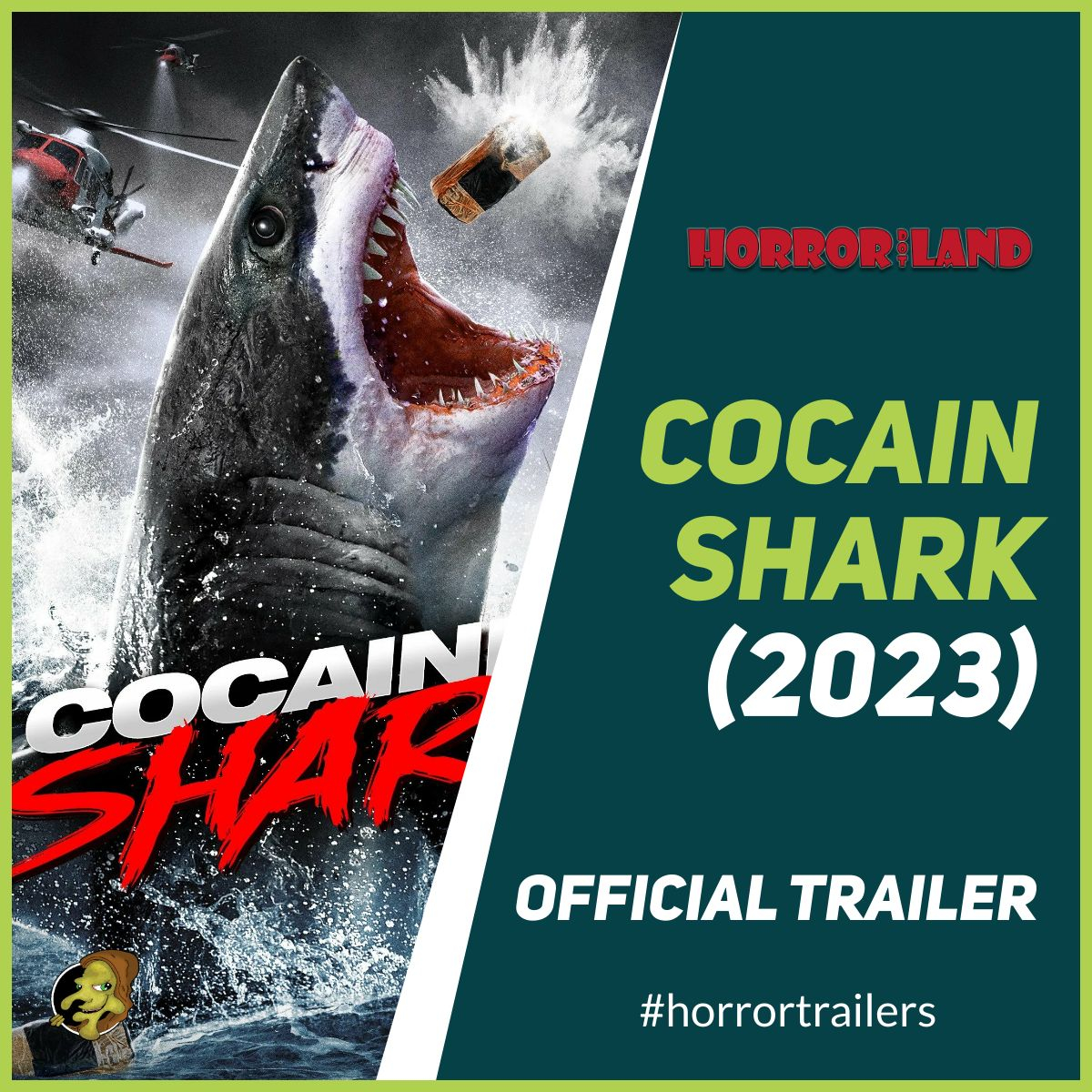 thehorrorland's tweet photo. Cocain Shark (2023) - Official Trailer. An army of mutated, bloodthirsty sharks are set loose on the world after a lab accident. https://t.co/cxY0NixQiu #horrortrailers #horrortrailer #movietrailers #horrormovies #sharks https://t.co/C0oms4Nbp3