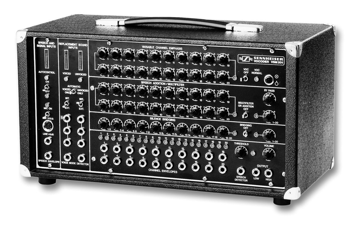 Sennheiser's tweet image. Happy #InternationalSynthesizerDay! Did you know that way back in 1978, Sennheiser created the #VSM201 sound effect #vocoder? 🎛️ 🎛️ 🎛️