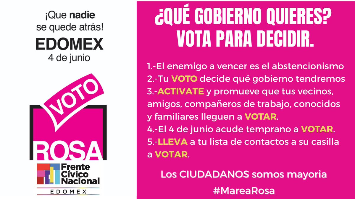joseangelsotog's tweet photo. El 4 de junio la #MareaRosa se hará presente en el Estado de México acudiendo a las urnas para derrotar al abstencionismo.
Es nuestro derecho elegir y es nuestra responsabilidad ejercer el voto.
#SUMALE #AleGobernadora https://t.co/Z6qldchAiK