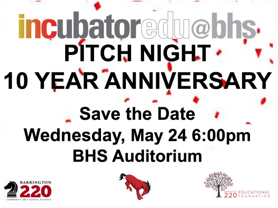 Tomorrow night is Innovation Showcase and the 10th annual Pitch Night event <a href="/BarringtonHS220/">Barrington High School</a>! We hope to see you at BHS in the Commons at 5 PM and in the auditorium at 6 PM! #WeBelong220 <a href="/barrington220/">Barrington 220</a> <a href="/Barrington220EF/">Barrington 220 EF</a>