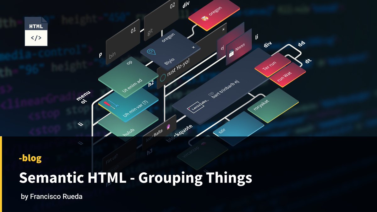 ImprovingSAM's tweet photo. Our blog has a new post! Semantic HTML - Grouping Things

This article explores some of the most common semantic HTML elements for grouping content.

✍🏽 by Francisco Rueda

(link below) https://t.co/Jy4OrBDYZp
