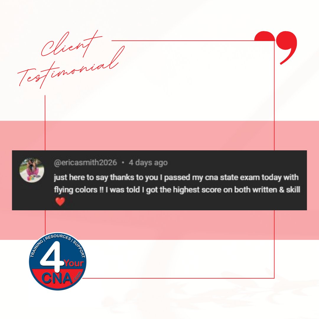 4yourcnaT's tweet image. Let's congratulate everyone for passing their CNA exams! Welcome to healthcare! Share your win with us. Just leave a comment fresh comment to any of our YouTube videos for a shoutout 🤩

Happy caregiving from 4YourCNA 😘
#4YourCNA #cna #cnaproblems #cnalife