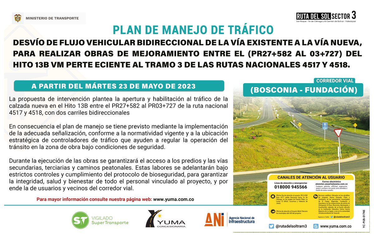 rutadelsoltram3's tweet photo. Plan de manejo de tráfico desvío de flujo vehicular bidireccional de la vía existente a la vía nueva para realizar obras de mejoramiento PR 27+ 582 al 03 + 727 ruta 4517 y 4518 para más información: https://t.co/WUqRj9D2Vm https://t.co/troFFVPejh