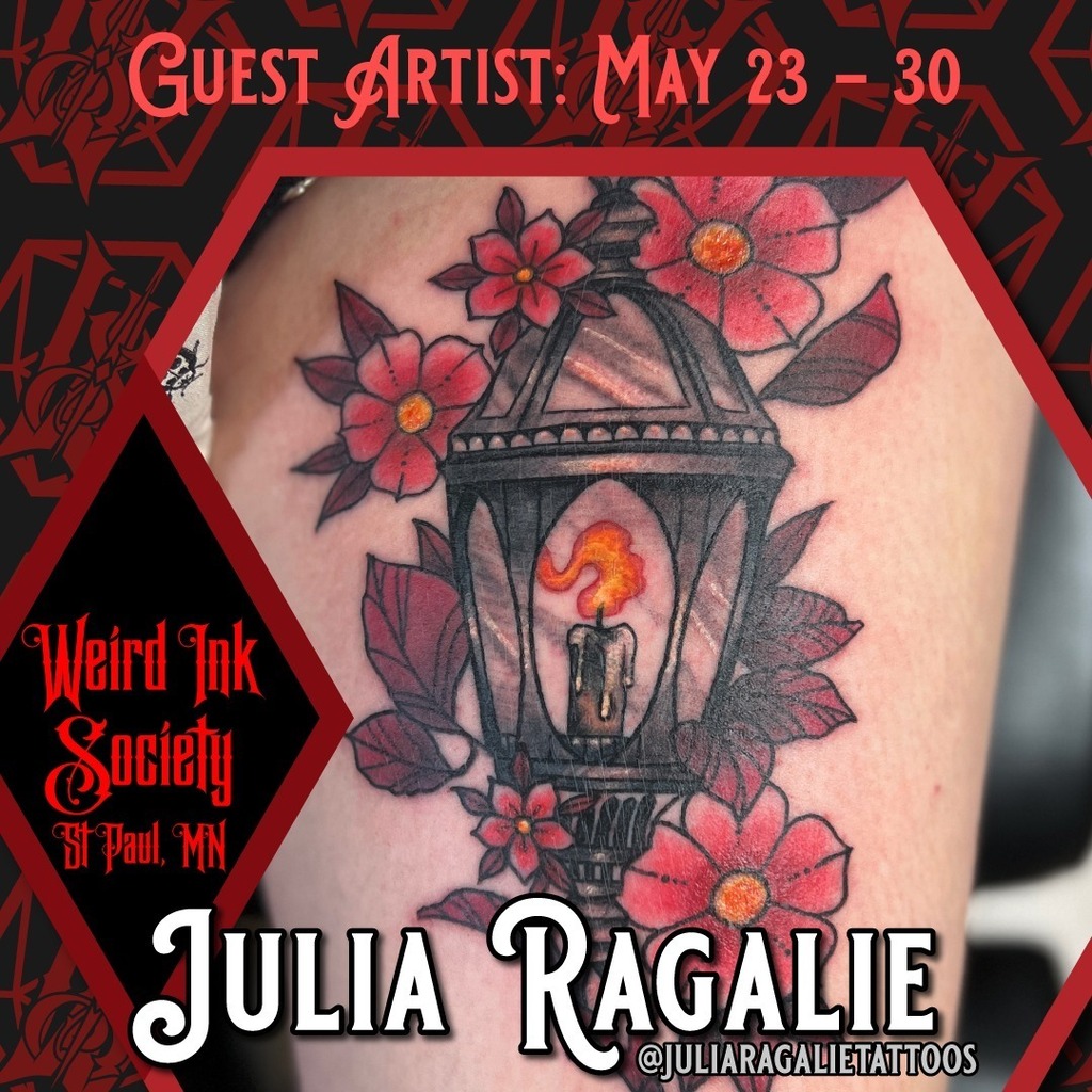 WeirdInkSociety's tweet photo. ⚡ ɢᴜᴇsᴛ ᴀʀᴛɪsᴛ ⚡
.
Julia Ragalie is here this week (through the 30th)! Be sure you're following this amazing artist here: @juliaragalietattoos and see if she has any last minute openings by filling out the form in her bio!
.
#guestartist #guestsp… https://t.co/BA6nNFYi69 https://t.co/aIAswFewAH