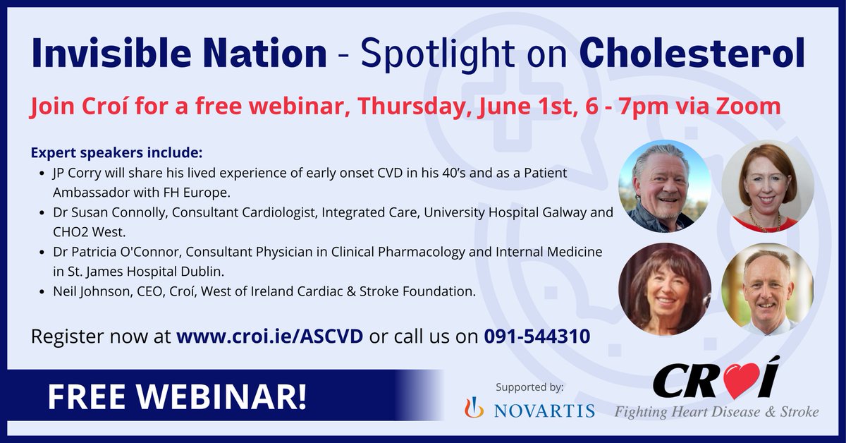 Croí Heart & Stroke (@croiheartstroke) on Twitter photo 𝐂𝐡𝐨𝐥𝐞𝐬𝐭𝐞𝐫𝐨𝐥: 𝐖𝐡𝐚𝐭 𝐢𝐬 𝐢𝐭, 𝐖𝐡𝐚𝐭 𝐝𝐨𝐞𝐬 𝐢𝐭 𝐡𝐚𝐯𝐞 𝐭𝐨 𝐝𝐨 𝐰𝐢𝐭𝐡 𝐦𝐞?
Join our FREE ‘#InvisibleNation’ webinar on Thursday June 1st at 6pm-  putting a Spotlight on #Cholesterol.
Register now at👉croi.ie/ascvd
 #ASCVD 𝐂𝐡𝐨𝐥𝐞𝐬𝐭𝐞𝐫𝐨𝐥: 𝐖𝐡𝐚𝐭 𝐢𝐬 𝐢𝐭, 𝐖𝐡𝐚𝐭 𝐝𝐨𝐞𝐬 𝐢𝐭 𝐡𝐚𝐯𝐞 𝐭𝐨 𝐝𝐨 𝐰𝐢𝐭𝐡 𝐦𝐞?
Join our FREE ‘#InvisibleNation’ webinar on Thursday June 1st at 6pm-  putting a Spotlight on #Cholesterol.
Register now at👉croi.ie/ascvd
 #ASCVD
