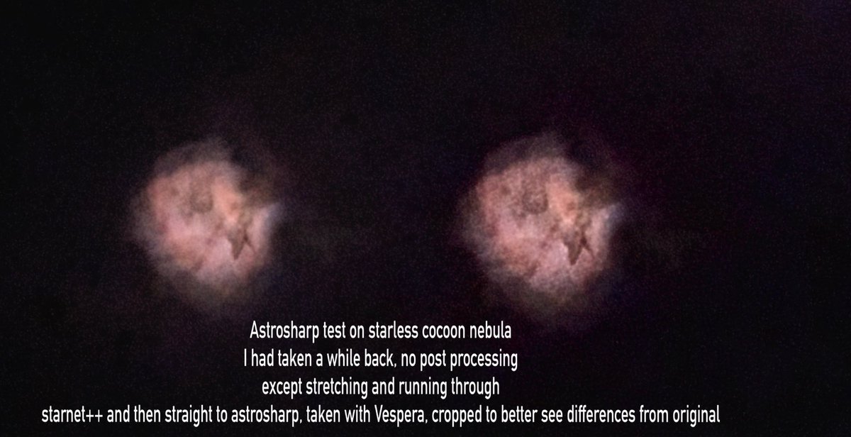 ArtemisThree's tweet photo. Testing the free #astrosharp program by deep sky detail, shows promise and perhaps good enough even in beta to add to my workflow, it’s like an alternative to bxt in pixlinsight without the cost #Astrophotography #myvespera https://t.co/OH6vh615Km