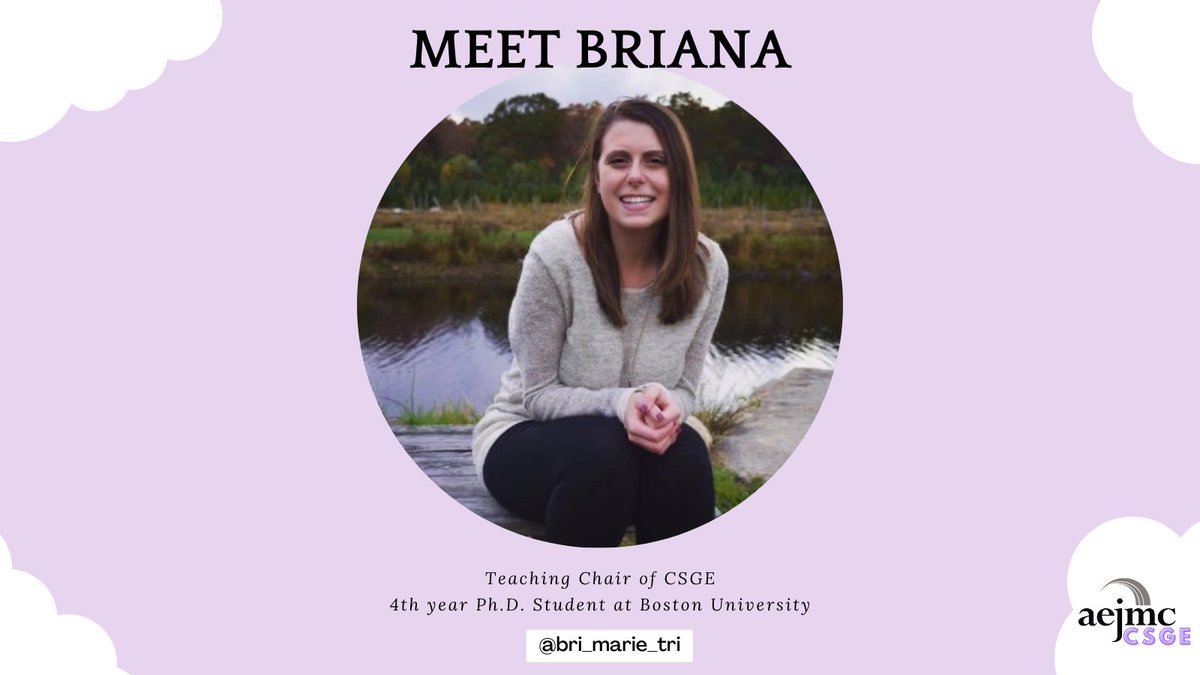 CSGEAEJMC's tweet photo. Meet Briana!
@BrianaTrifiro is our Teaching Chair of CSGE and a 4th-year Ph.D. Student at Boston University.
Teaching is Briana's passion. She loves getting to share that with other instructors and scholars. #meettheteam #meettheteammonday #aejmc #aejmccsge #csge #csgeaejmc https://t.co/dSBGjFN1MO