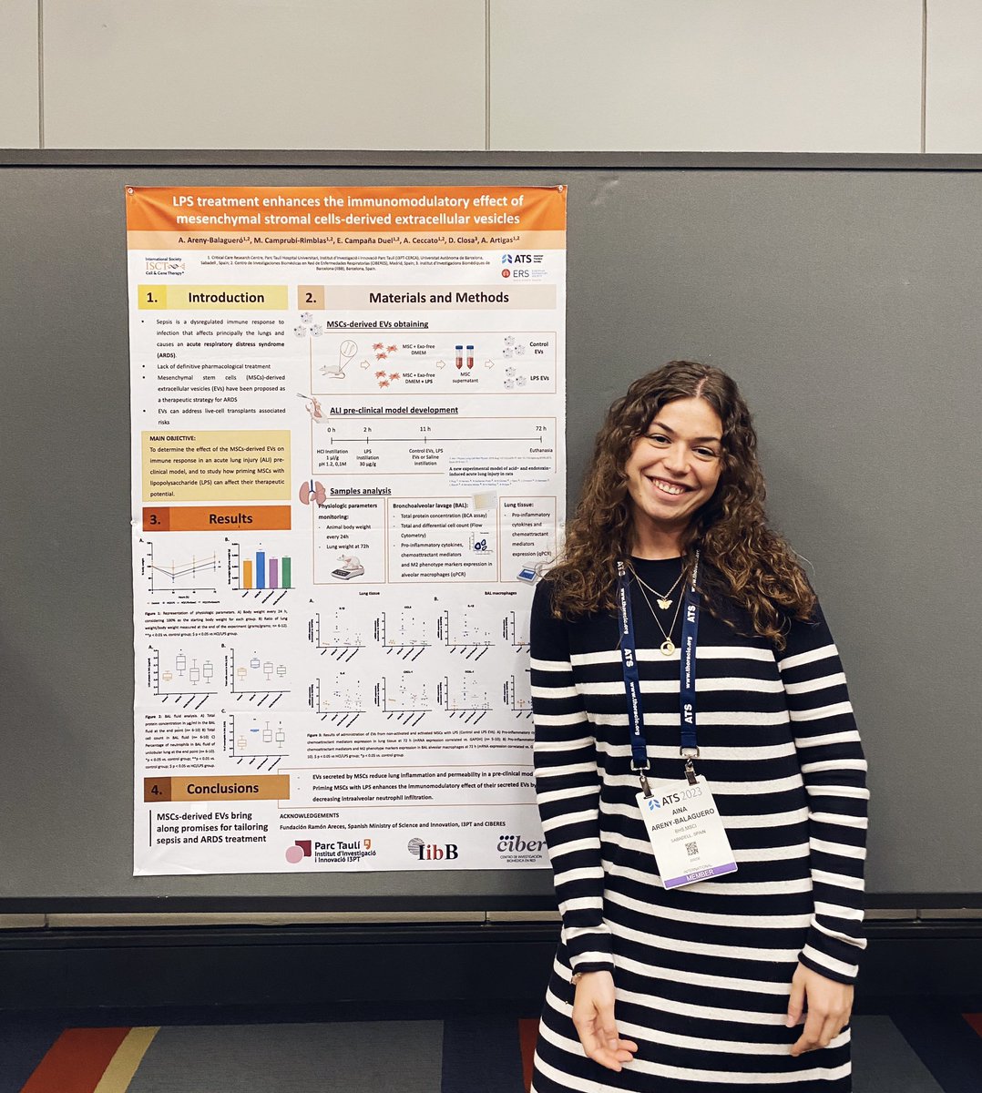 Yesterday I had the opportunity to present some of the results obtained from my PhD thesis about #cellulartherapy and its effect on #acutelunginjury👩🏻‍🔬🫁 in the @atscommunity annual congress. Outstanding seminars and speakers! #CIBERESinATS2023 #ATS2023 @Breath4Research