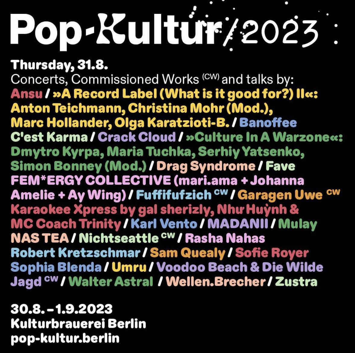 umru (@umru_) on Twitter photo BERLIN I’m playing <a href="/popkulturberlin/">Pop-Kultur Berlin</a> on Thursday 31. August 💶💶
alongside <a href="/caseymq/">Casey MQ</a> <a href="/EmpressOf/">Empress Of</a> <a href="/banoffeemusic/">BANOFFEE</a> + many many more
full lineup and tickets at pop-kultur.berlin <3 BERLIN I’m playing <a href="/popkulturberlin/">Pop-Kultur Berlin</a> on Thursday 31. August 💶💶
alongside <a href="/caseymq/">Casey MQ</a> <a href="/EmpressOf/">Empress Of</a> <a href="/banoffeemusic/">BANOFFEE</a> + many many more
full lineup and tickets at pop-kultur.berlin <3