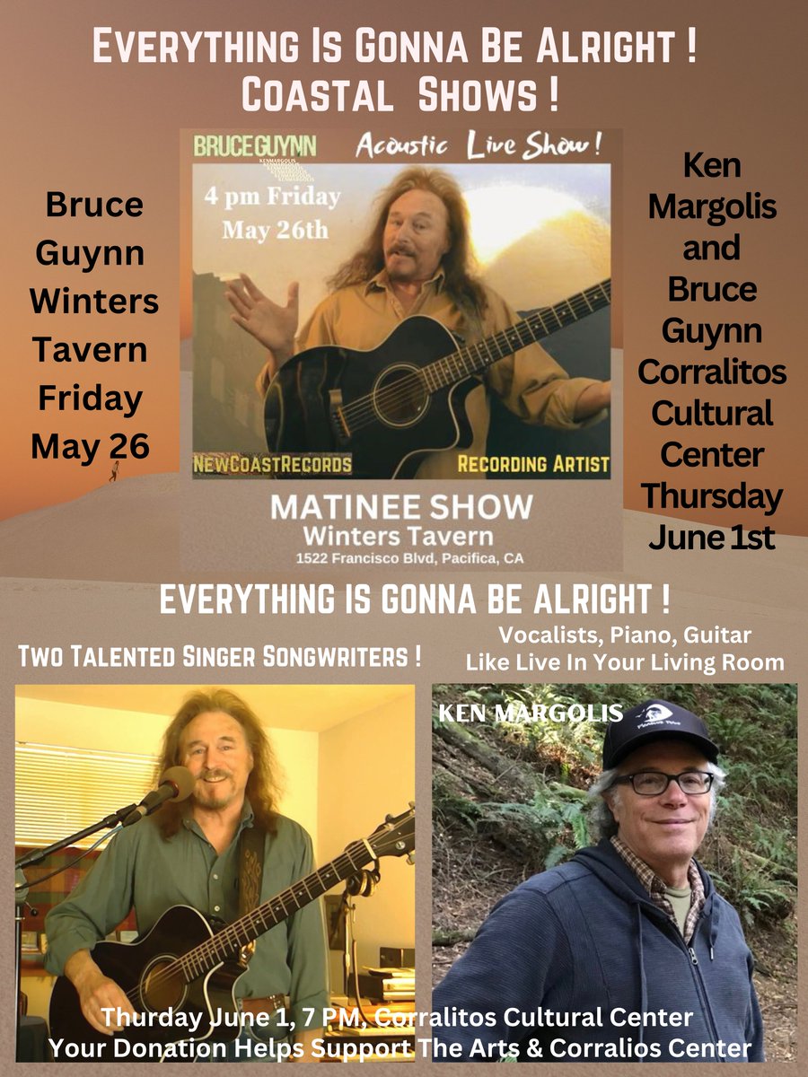 bigrain's tweet image. Playing some some shows on our Coast between Santa Cruz and San Francisco. Music Brings Us Together! Love to see you there!
#BruceGuynn #SoulRocker

Some Tunes For You:
The Big Rain Cafe, LP
youtube.com/playlist?list=…
Ocean of Souls, LP
youtube.com/playlist?list=…