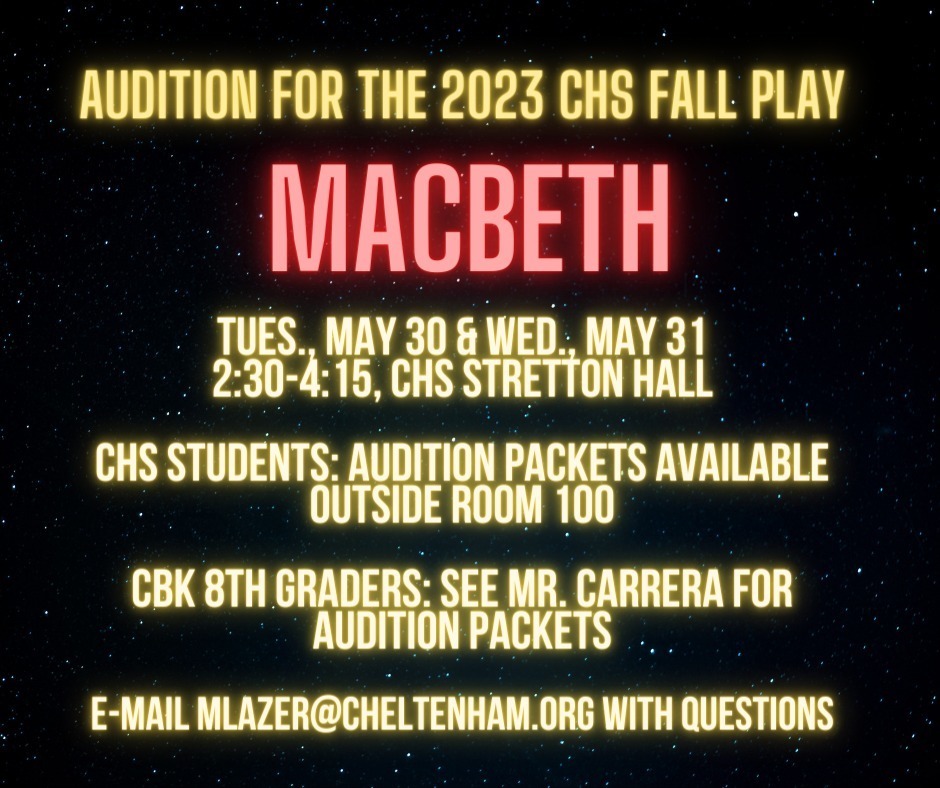 Auditions for CHS' fall play are coming up! instagr.am/p/Csl-J_NLrfK/