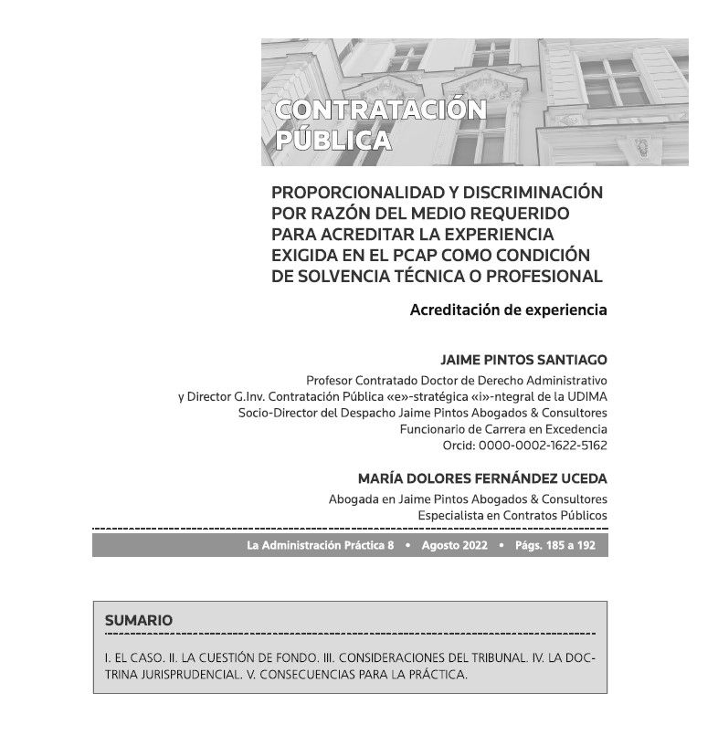 María Dolores Fernández Uceda (@mdfucp) on Twitter photo Falta de proporcionalidad y la discriminación por razón del medio requerido en el PCAP para acreditar la solvencia técnica o profesional. Resolución TACRC nº 1656/2021, de 19 de noviembre de 2021 (Recurso nº 1489/2021). Con <a href="/pintos_jaime/">Jaime Pintos Santiago</a> Falta de proporcionalidad y la discriminación por razón del medio requerido en el PCAP para acreditar la solvencia técnica o profesional. Resolución TACRC nº 1656/2021, de 19 de noviembre de 2021 (Recurso nº 1489/2021). Con <a href="/pintos_jaime/">Jaime Pintos Santiago</a>