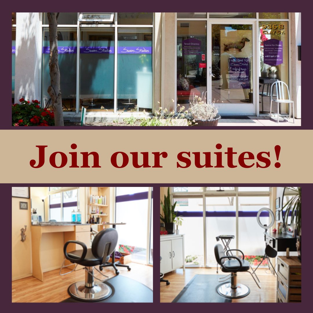 Looking for a drama free suite salon environment? Join master stylists Suzanne and Diane at Swans Studios. 

For more more information fill out this form: forms.gle/1wUcfkmB7WpVpu…

#joinourteam #businessopportunity #boutiquesalon #oaklandjoblisting #bayareastylist #oaklandstylist