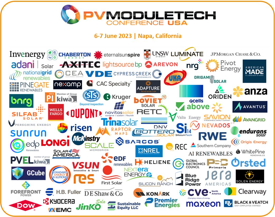 pv_tech's tweet photo. Active in US solar? Come to Napa, 6-7 June for #PVModuleTech USA. Final 30 tickets on sale.
Confirmed attending companies below...
Find out more at https://t.co/f9HHjhC1Lu https://t.co/PWg43VzrVk