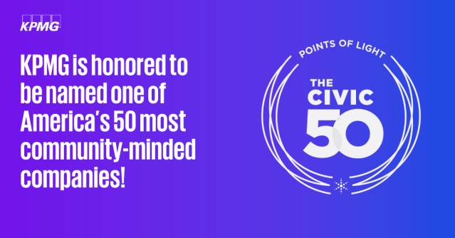 Congratulations to <a href="/KPMG_US/">KPMG US</a>, for being recognized once again by Points of Light as one of the most community-minded companies in America! We celebrate over $58 million in charitable donations &amp; nearly 183K hours of service in FY22. rb.gy/3k38u

#KPMGCommunityImpact