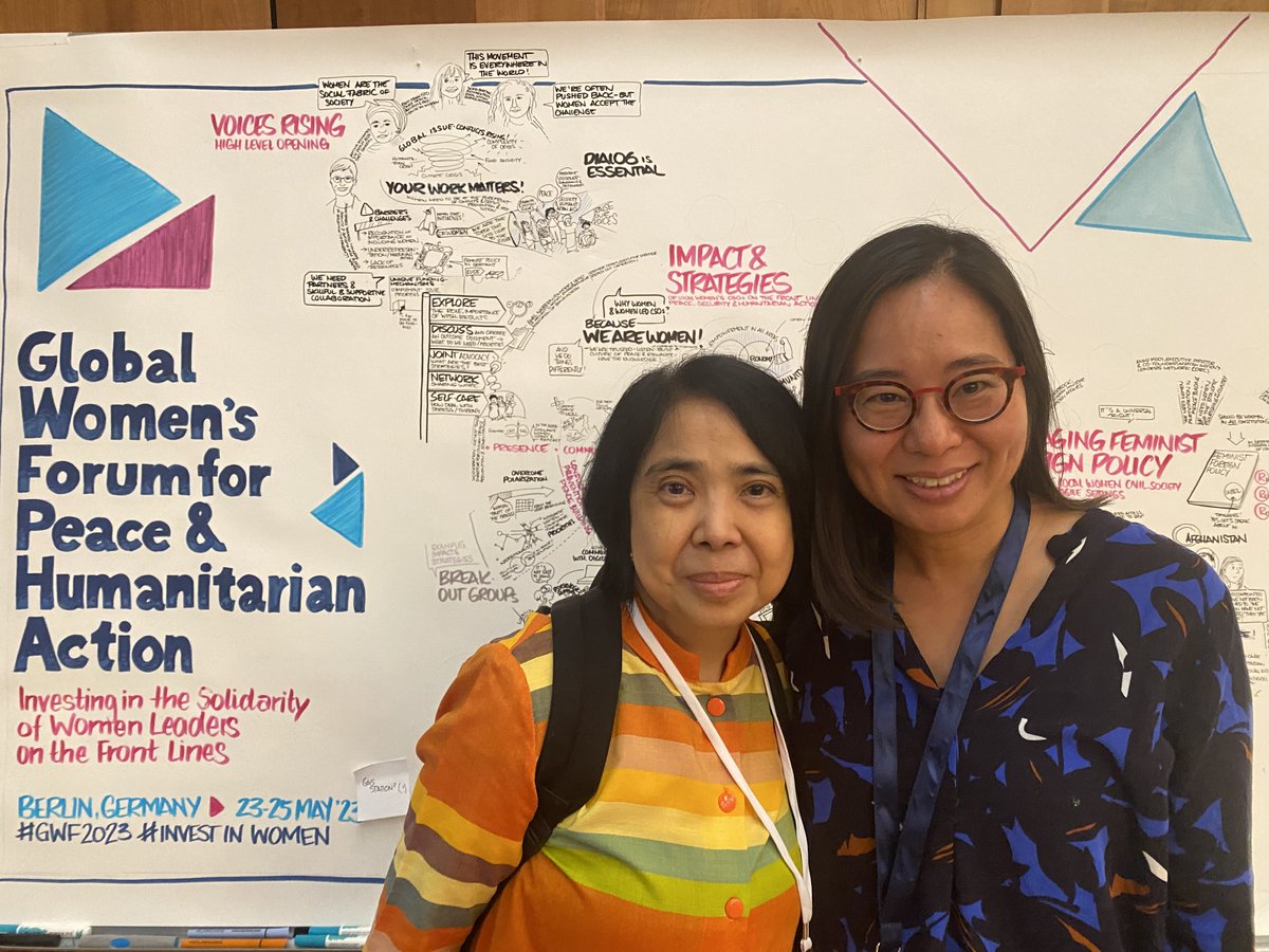 Our Lead Associate Denise Hirao met women peacebuilders from different countries around the globe, today in Berlin #GWF2023 -among them a dear colleague and friend @jasnariogalace -a long term #WomenPeaceSecurity advocate-  #InvestInWomen #WomenRespond2Crisis #WomenBuildPeace