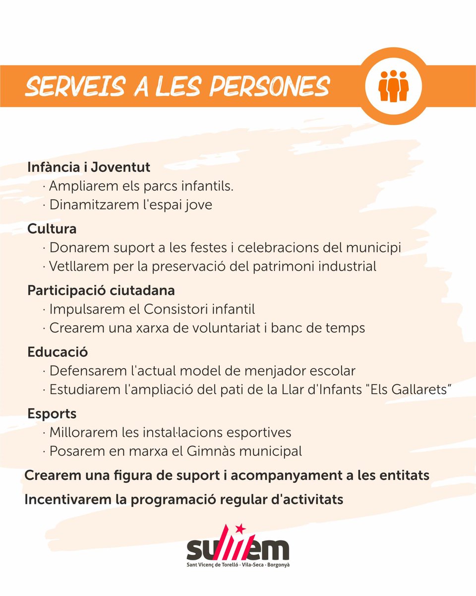👉 El segon dels eixos del programa són els Serveis a les Persones

✅ Les persones sempre al centre de totes les polítiques

#sumemsvt #SeguimFentPoble