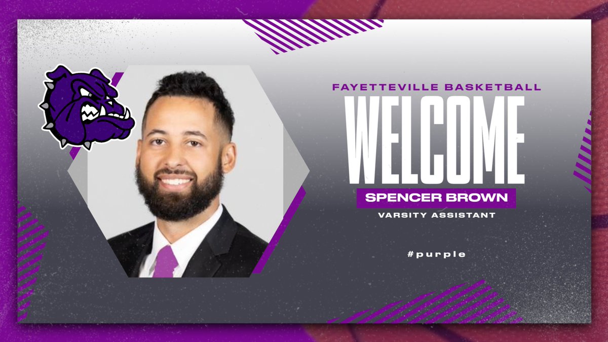 FayBulldogsBB's tweet photo. Congratulations to our new @FayBulldogs Assistant Varsity Boys Basketball coach Spencer Brown (@Spencer11_Brown) #purple https://t.co/vt8LWTFVDs