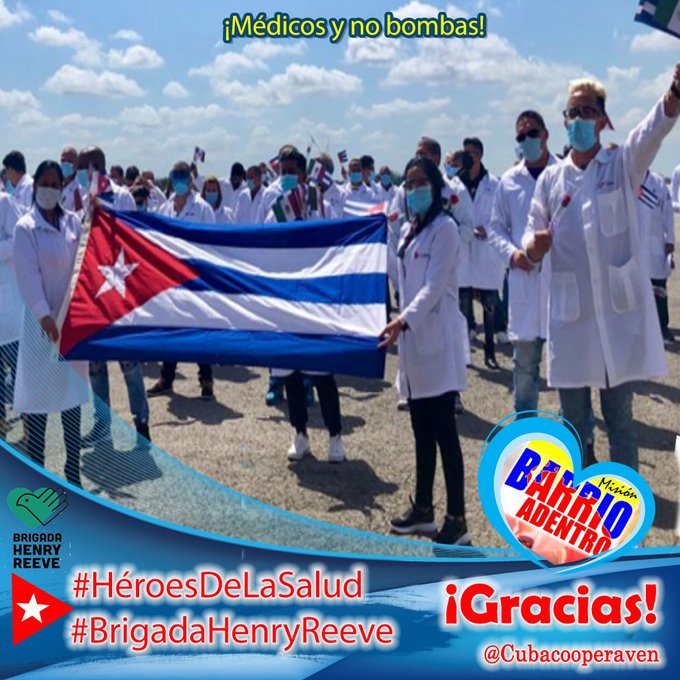 La Venezuela de Bolívar, Chávez y Maduro; sabe que puede contar con los héroes de batas blancas de #Cuba. #CubaPorLaVida #CubaCoopera #60AñosSalvandoVidas <a href="/cubacooperaven/">Brigada Médica Cubana en Venezuela</a> <a href="/MINSAPCuba/">Ministerio de Salud Pública de Cuba</a> <a href="/japortalmiranda/">José Angel Portal Miranda</a> <a href="/AdanVillavicen5/">Adan Villavicencio Guzmán</a> <a href="/Cubacooperabol2/">Brigada Médica 🇨🇺 Bolívar🇻🇪</a> <a href="/MinSaludVE/">MPPSalud</a> <a href="/MagaGutierrezV/">Magaly Gutiérrez Viña</a>