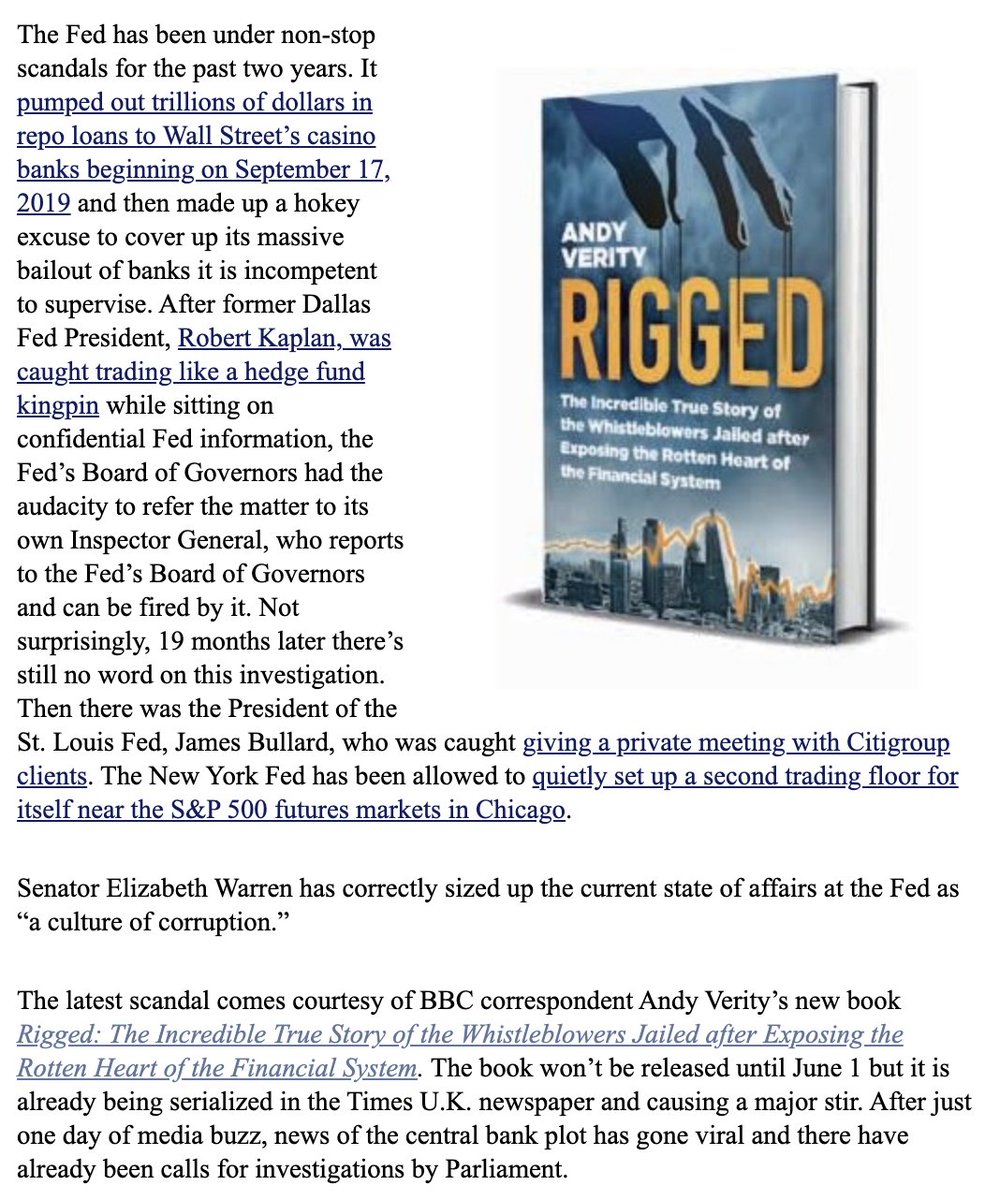 If you get a chance, check out Wall Street on Parade's latest piece! They take a look at <a href="/andyverity/">Andy Verity</a>'s forthcoming book "Rigged" that exposes the true story of the whistleblowers jailed after exposing the rotten heart of the financial system. wallstreetonparade.com/2023/05/the-fe…