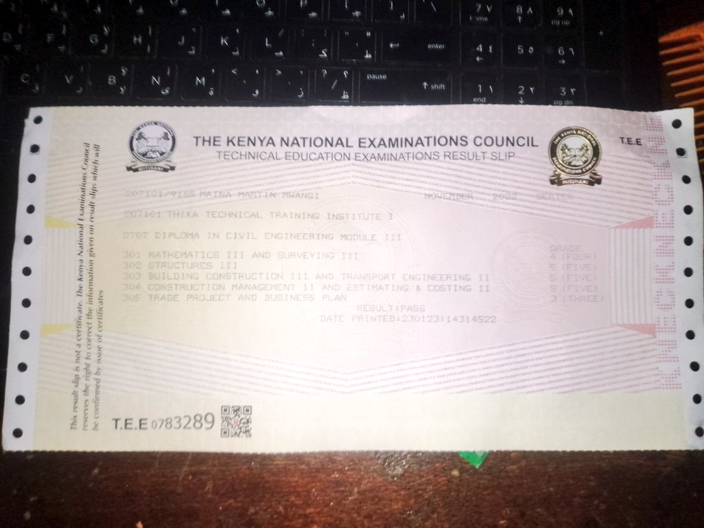 marto254_'s tweet photo. This is my final exam results. Nimefanya diploma in civil engineering. If you see this tweet, please retweet my boss might be on your timeline 🙏🙏

Maandamano Gaucho Chebukati John wick Breaking News Sancho Free state Maina Njenga Edwin Sodi Mayai waziri Damu Nyeusi Omena https://t.co/qMoml8wdny